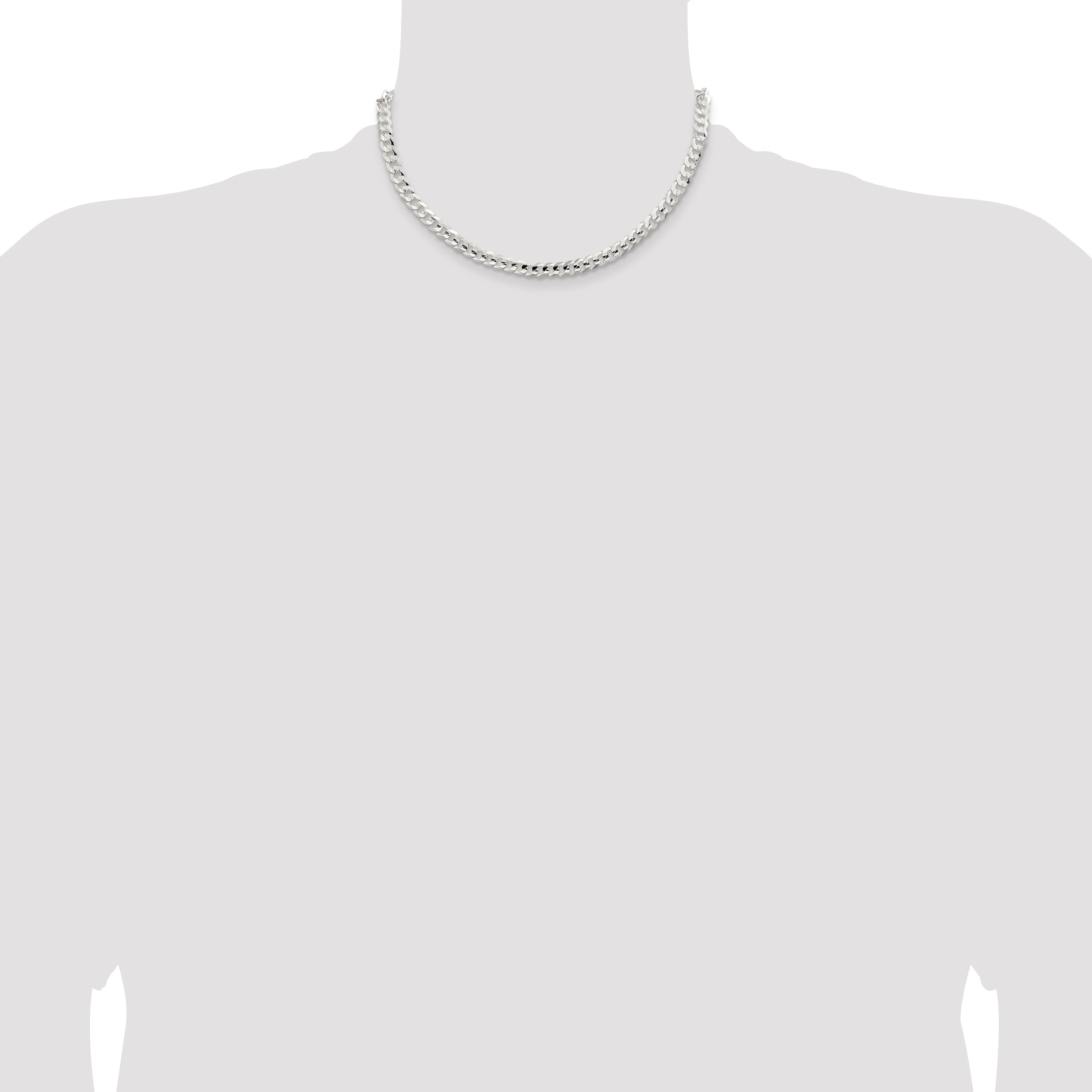 16 Inch Sterling Silver 5.65mm Concave Beveled Curb Chain Necklace