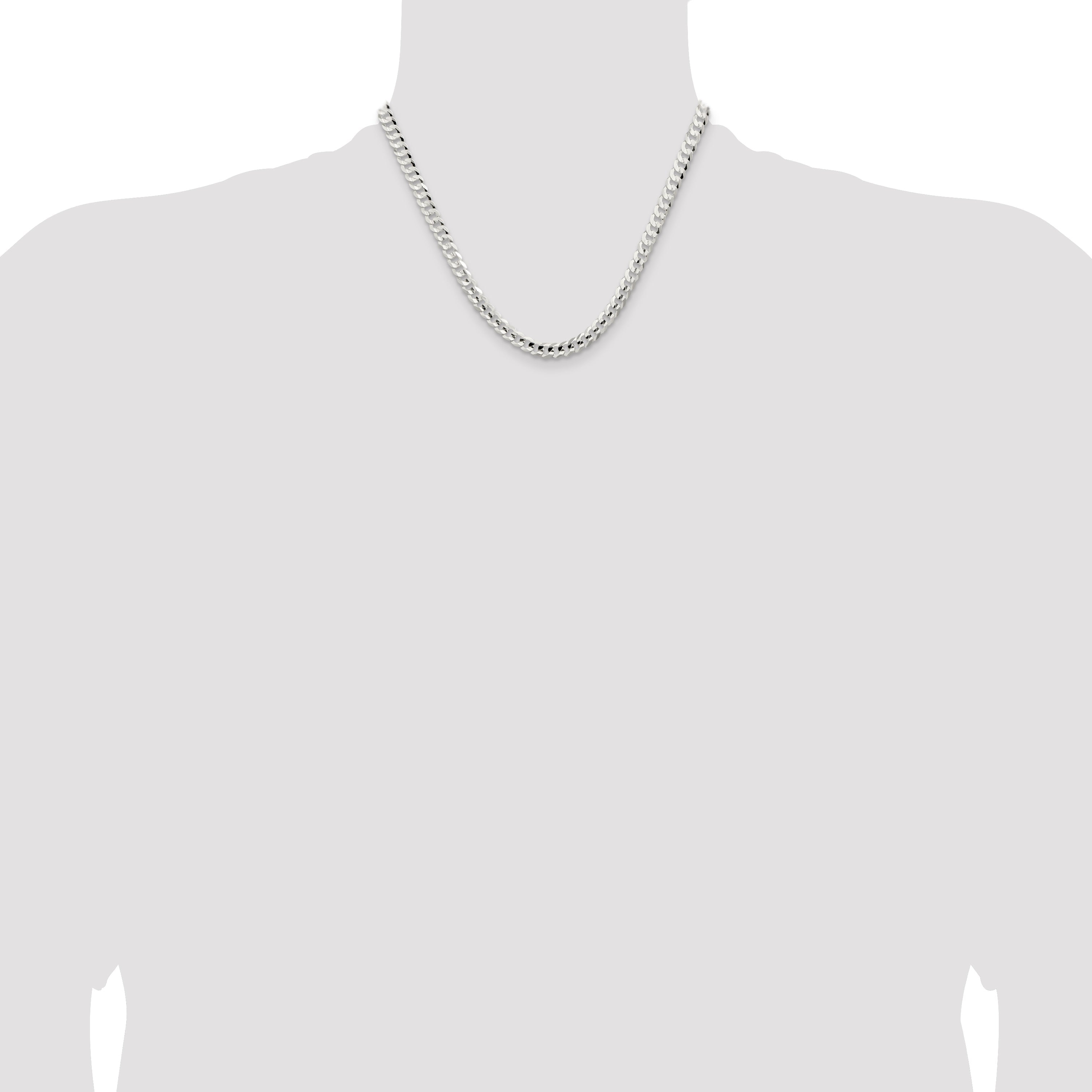 18 Inch Sterling Silver 5.65mm Concave Beveled Curb Chain Necklace