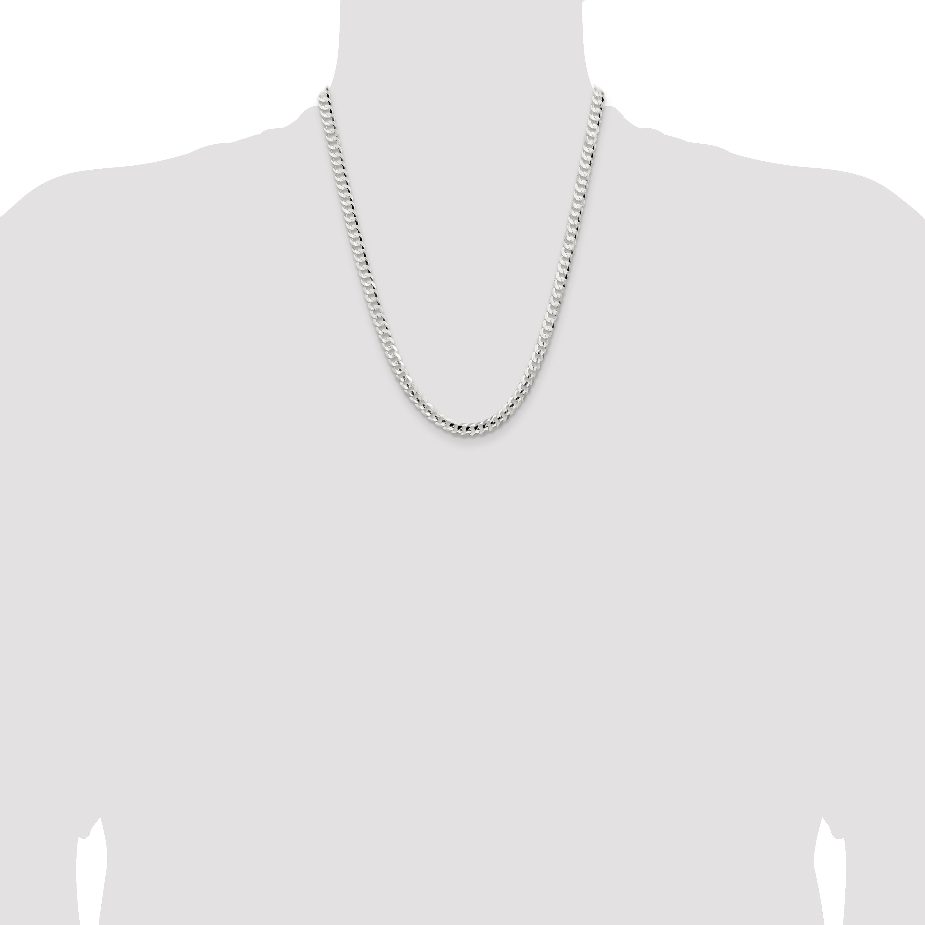 22 Inch Sterling Silver 5.65mm Concave Beveled Curb Chain Necklace