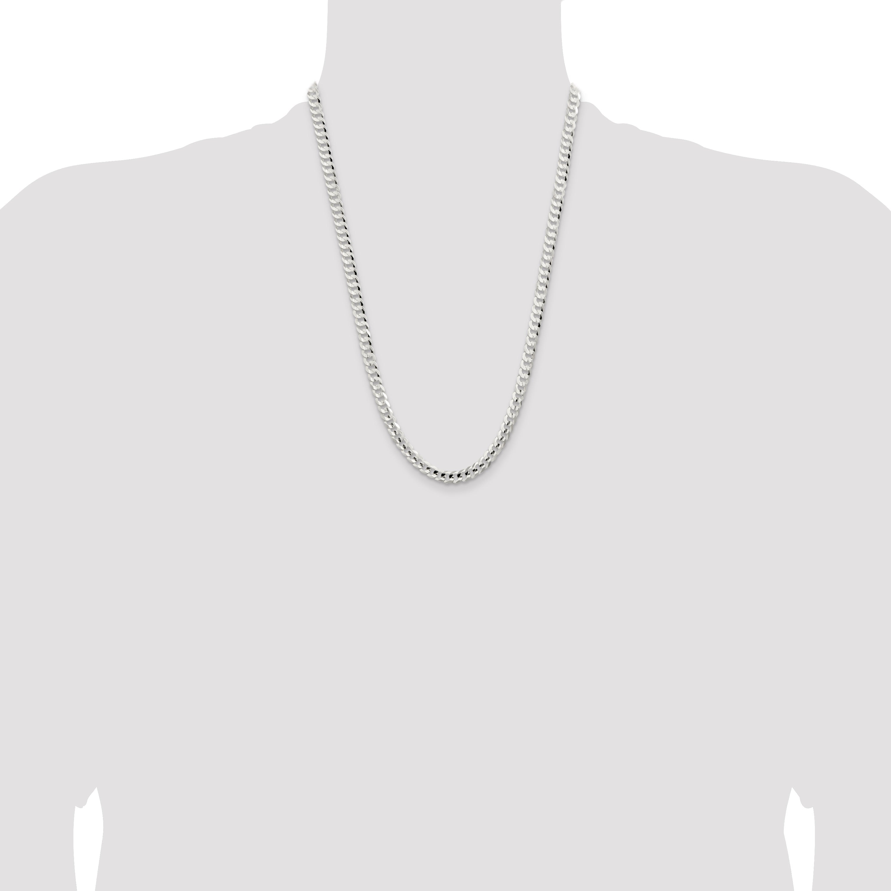 24 Inch Sterling Silver 5.65mm Concave Beveled Curb Chain Necklace