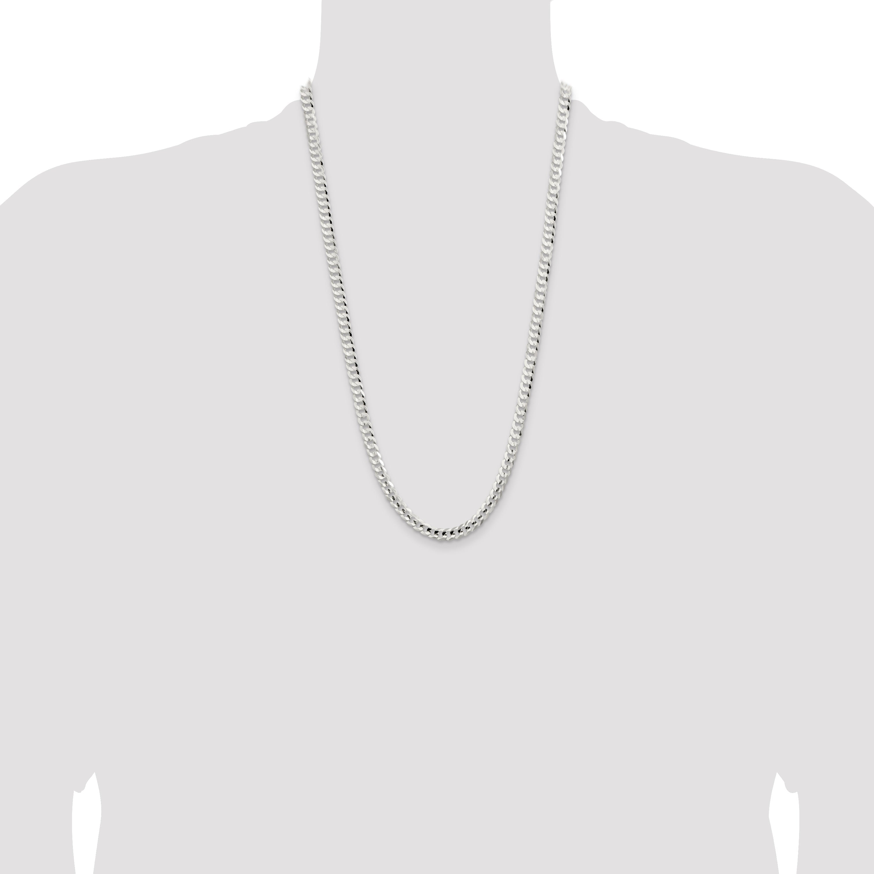 26 Inch Sterling Silver 5.65mm Concave Beveled Curb Chain Necklace