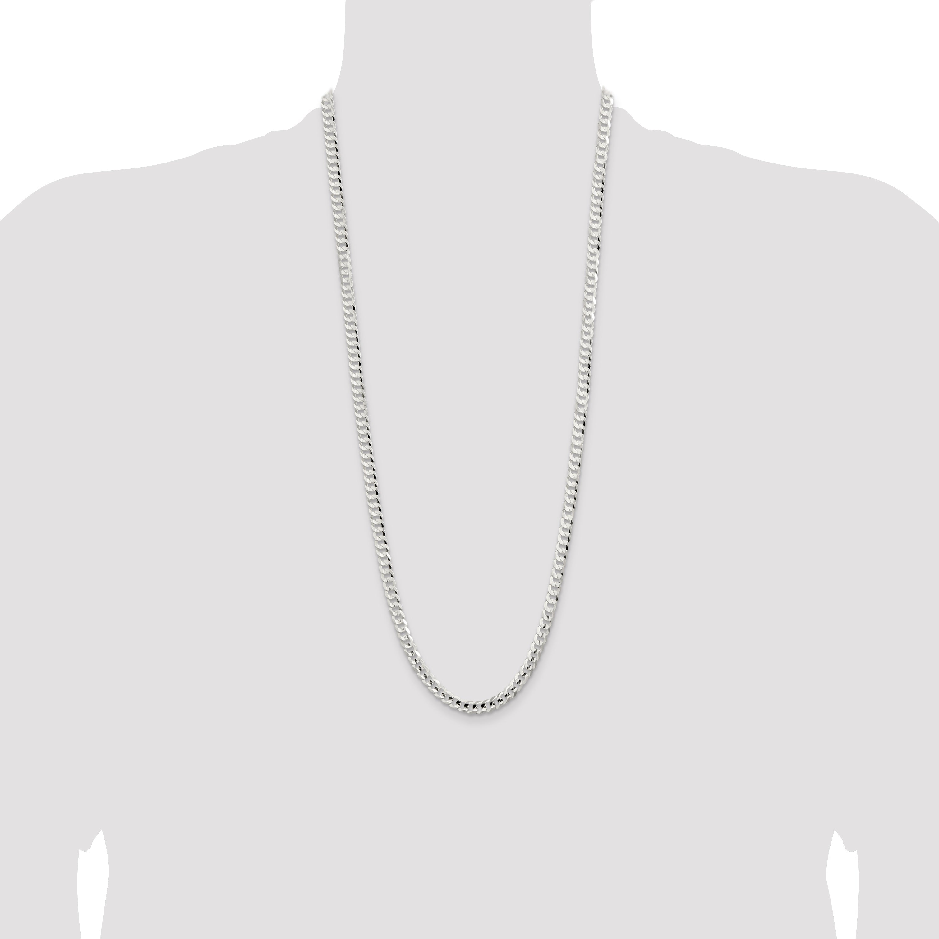 30 Inch Sterling Silver 5.65mm Concave Beveled Curb Chain Necklace