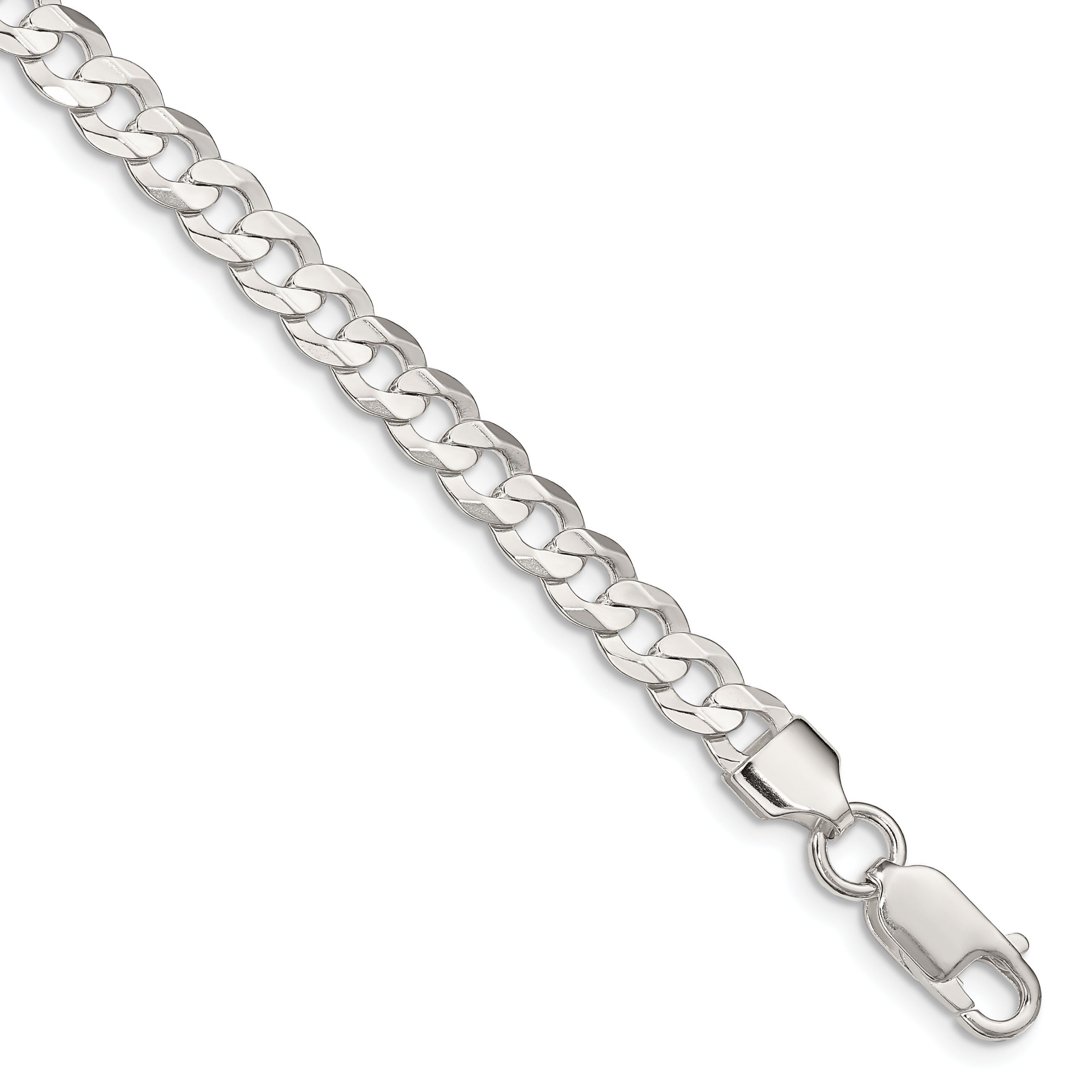 8 Inch Sterling Silver 5.65mm Concave Beveled Curb Chain Bracelet