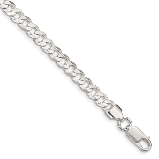 8 Inch Sterling Silver 5.65mm Concave Beveled Curb Chain Bracelet