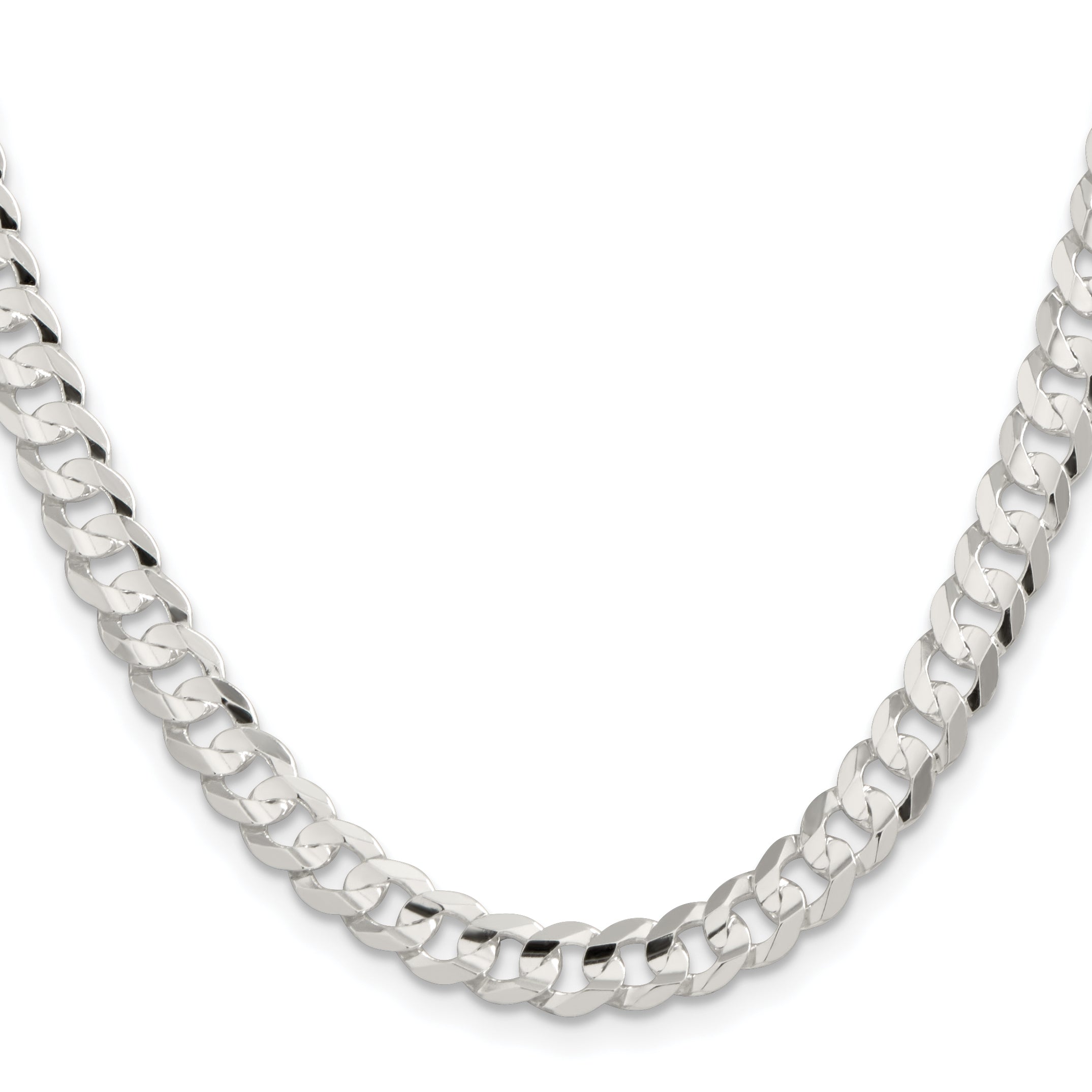 18 Inch Sterling Silver 6.75mm Concave Beveled Curb Chain Necklace