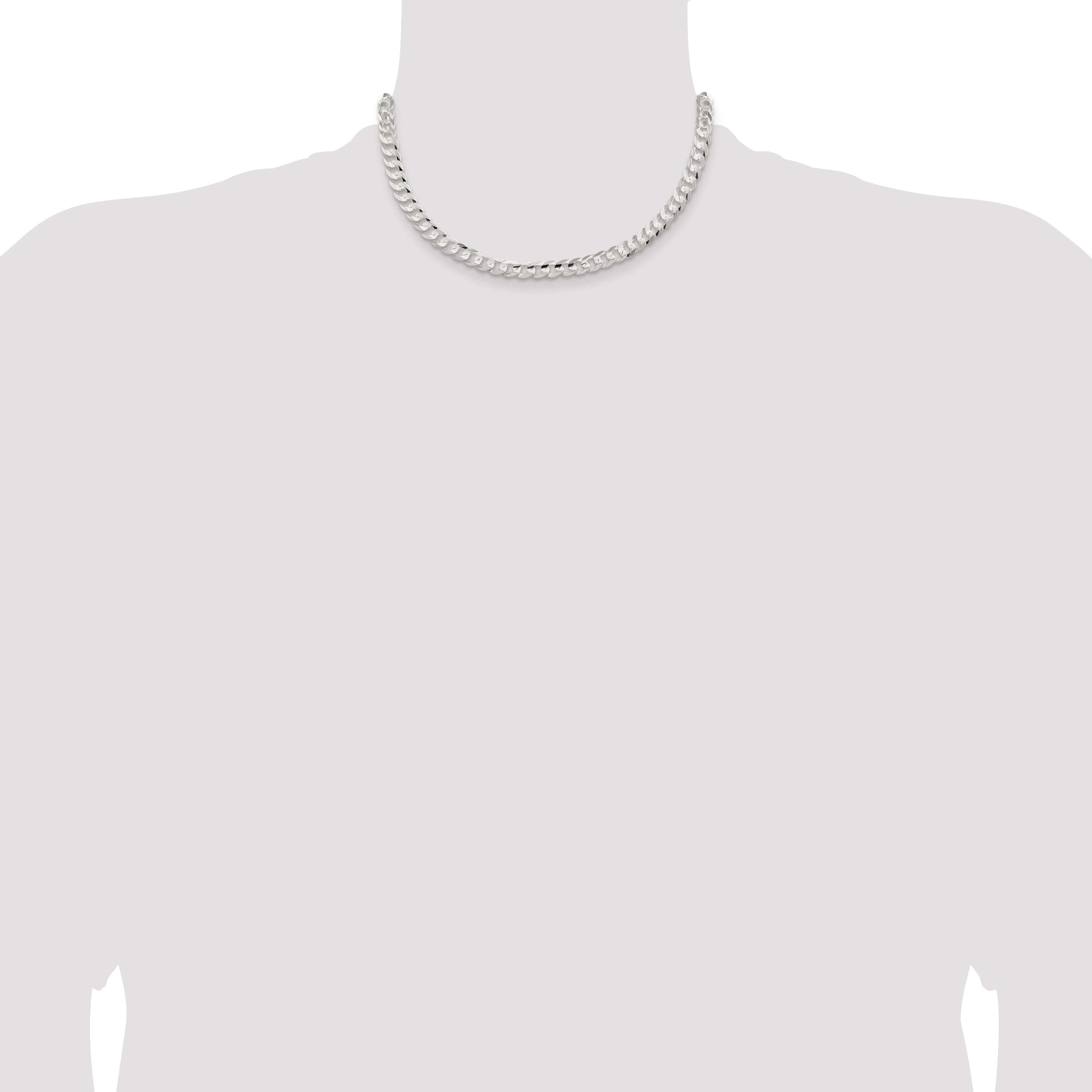16 Inch Sterling Silver 6.75mm Concave Beveled Curb Chain Necklace