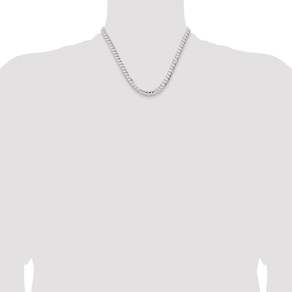 18 Inch Sterling Silver 6.75mm Concave Beveled Curb Chain Necklace