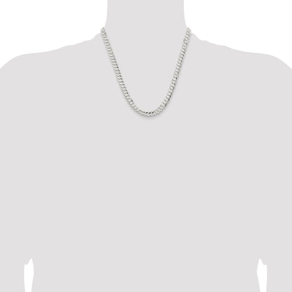 20 Inch Sterling Silver 6.75mm Concave Beveled Curb Chain Necklace