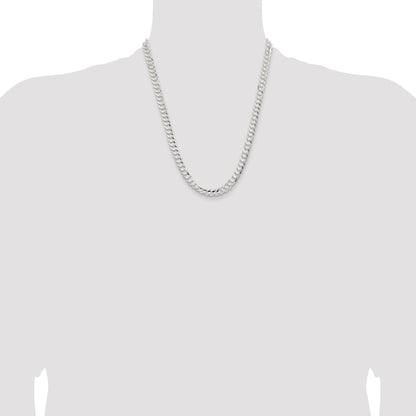 22 Inch Sterling Silver 6.75mm Concave Beveled Curb Chain Necklace