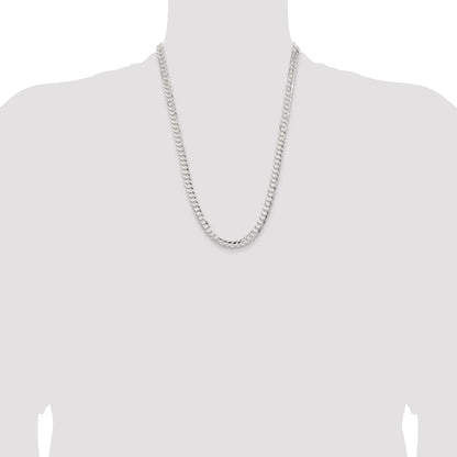 24 Inch Sterling Silver 6.75mm Concave Beveled Curb Chain Necklace