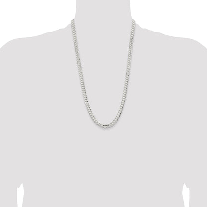26 Inch Sterling Silver 6.75mm Concave Beveled Curb Chain Necklace
