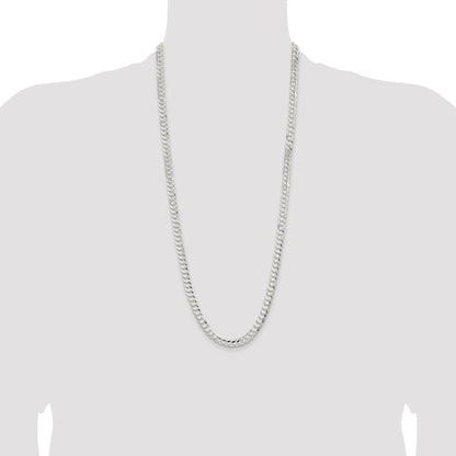 30 Inch Sterling Silver 6.75mm Concave Beveled Curb Chain Necklace