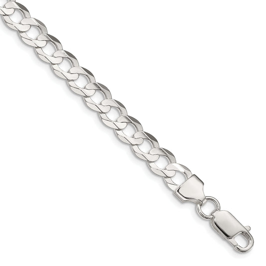 8 Inch Sterling Silver 6.75mm Concave Beveled Curb Chain Bracelet