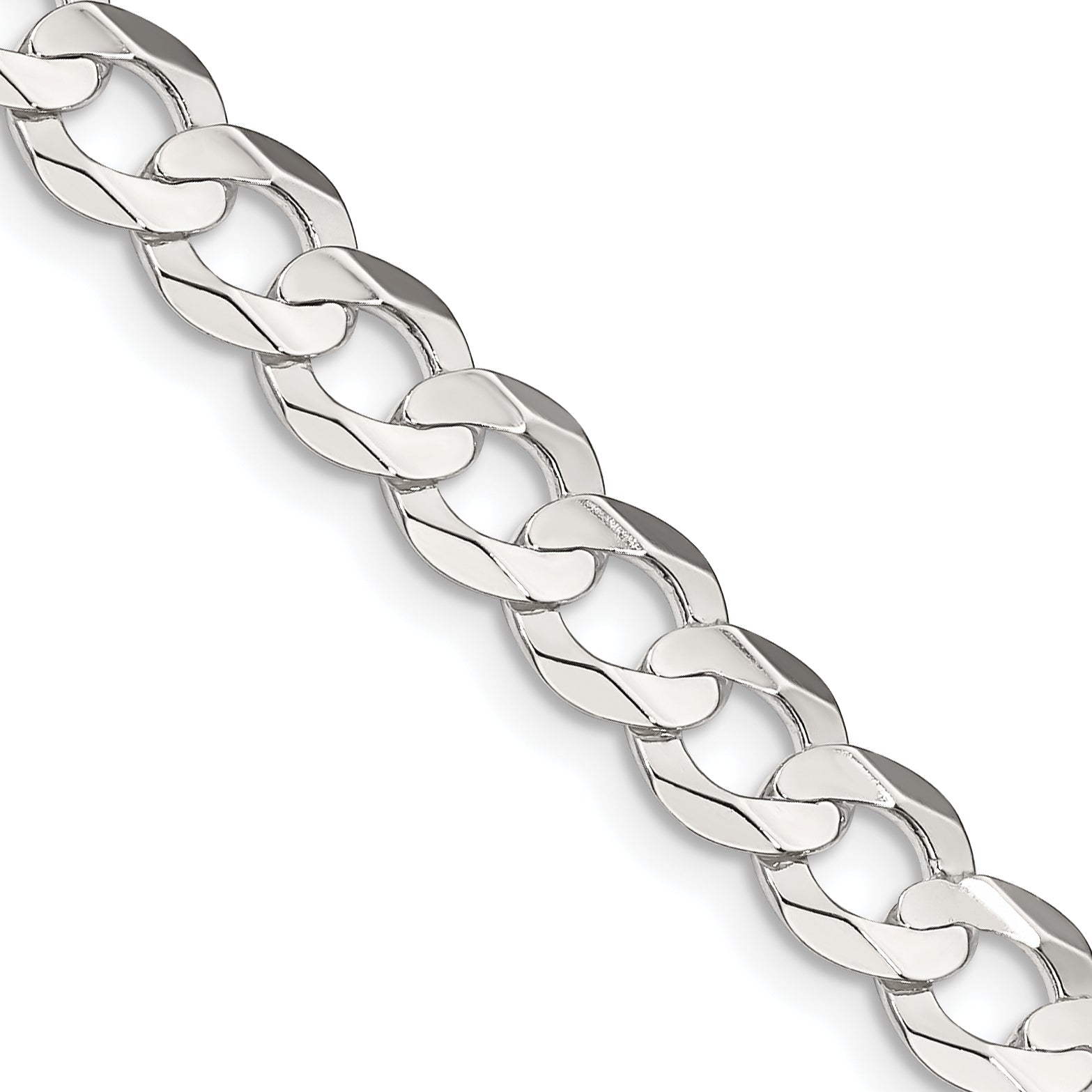 22 Inch Sterling Silver 6.75mm Concave Beveled Curb Chain Necklace
