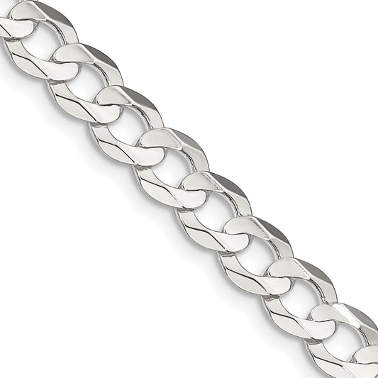 24 Inch Sterling Silver 6.75mm Concave Beveled Curb Chain Necklace