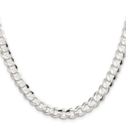 16 Inch Sterling Silver 7.8mm Concave Beveled Curb Chain Necklace