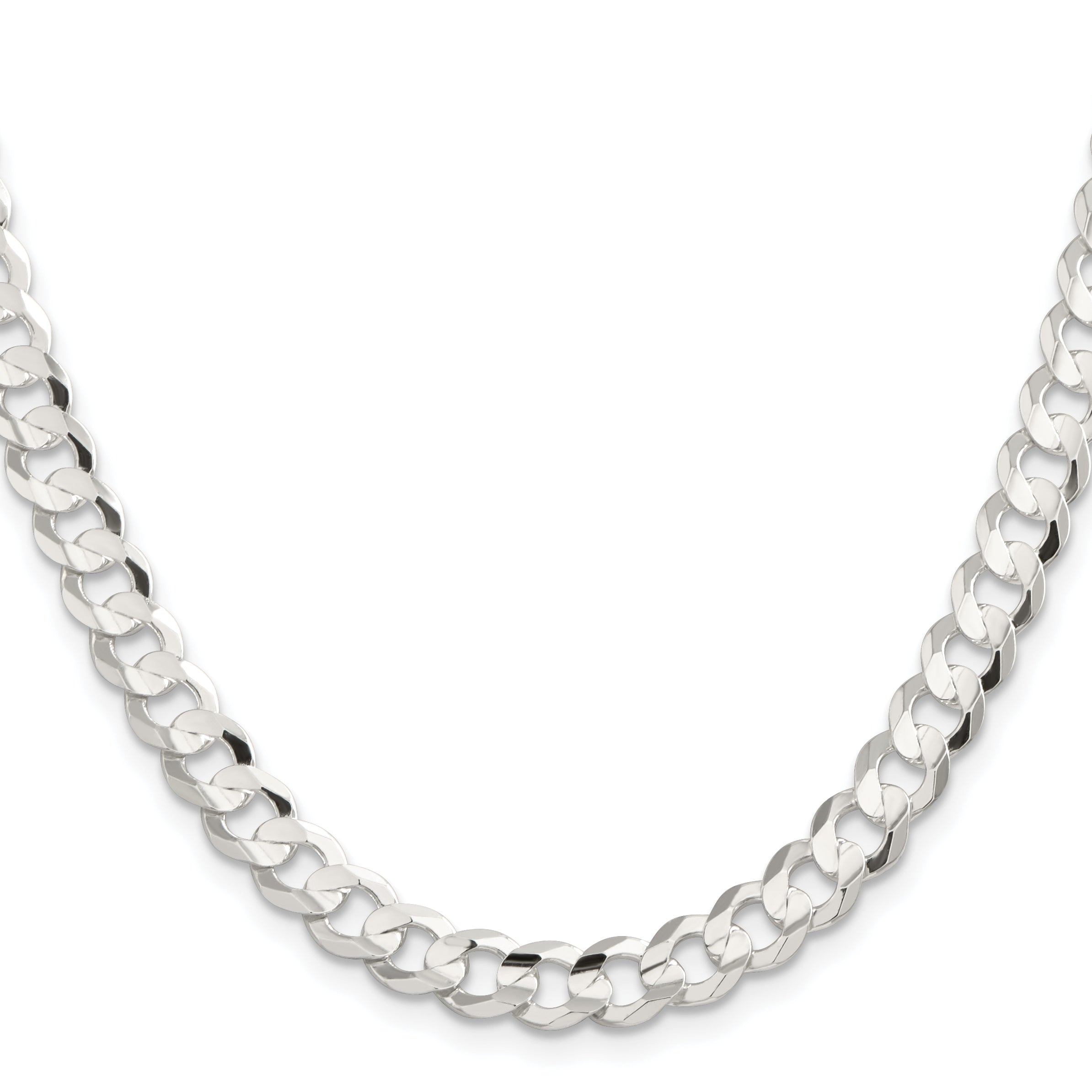 26 Inch Sterling Silver 7.8mm Concave Beveled Curb Chain Necklace