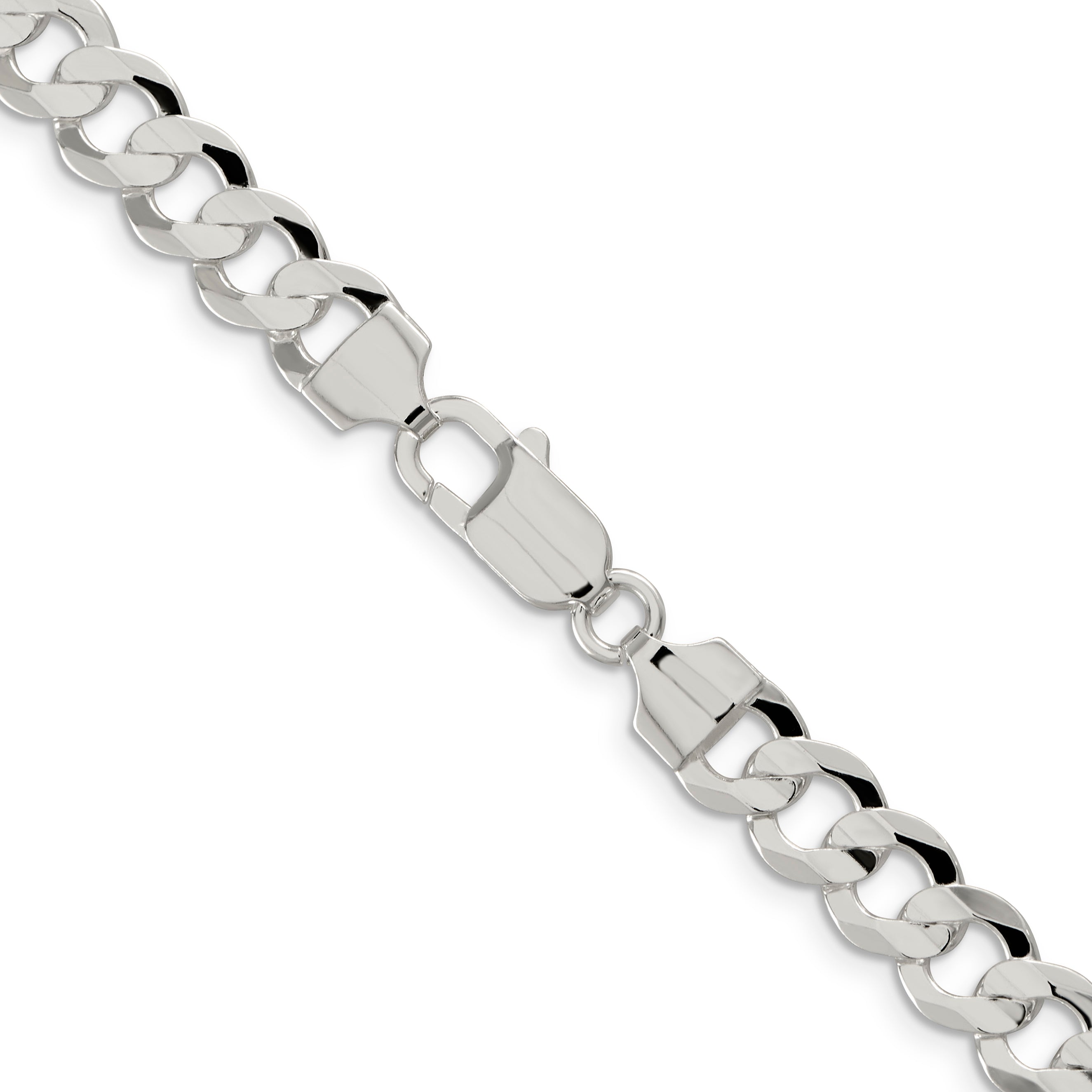 16 Inch Sterling Silver 7.8mm Concave Beveled Curb Chain Necklace