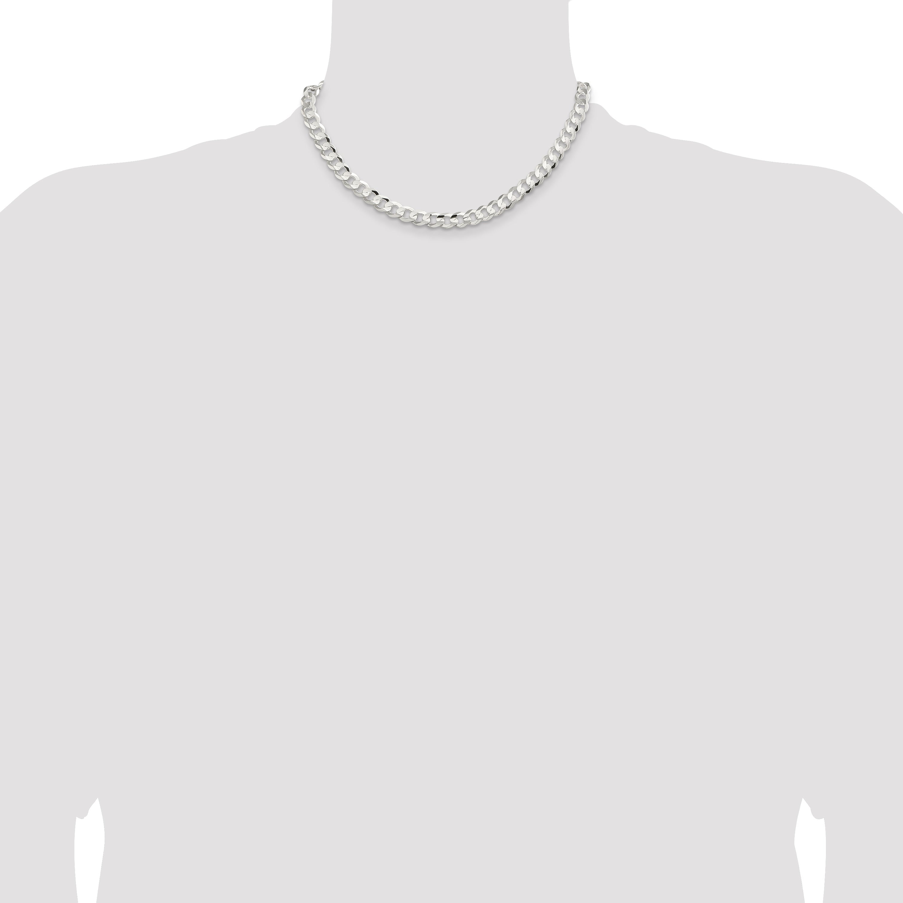 16 Inch Sterling Silver 7.8mm Concave Beveled Curb Chain Necklace