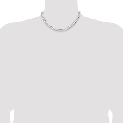16 Inch Sterling Silver 7.8mm Concave Beveled Curb Chain Necklace