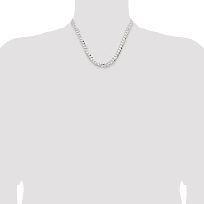 18 Inch Sterling Silver 7.8mm Concave Beveled Curb Chain Necklace