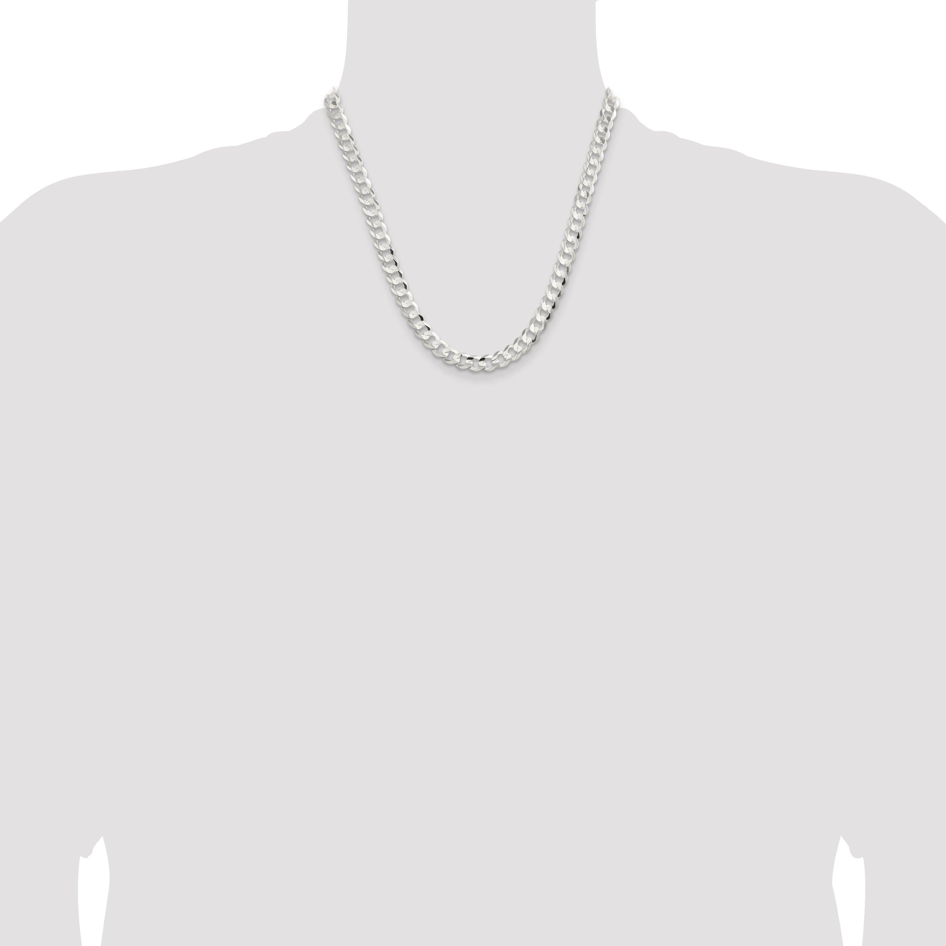 20 Inch Sterling Silver 7.8mm Concave Beveled Curb Chain Necklace
