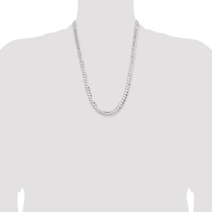 24 Inch Sterling Silver 7.8mm Concave Beveled Curb Chain Necklace