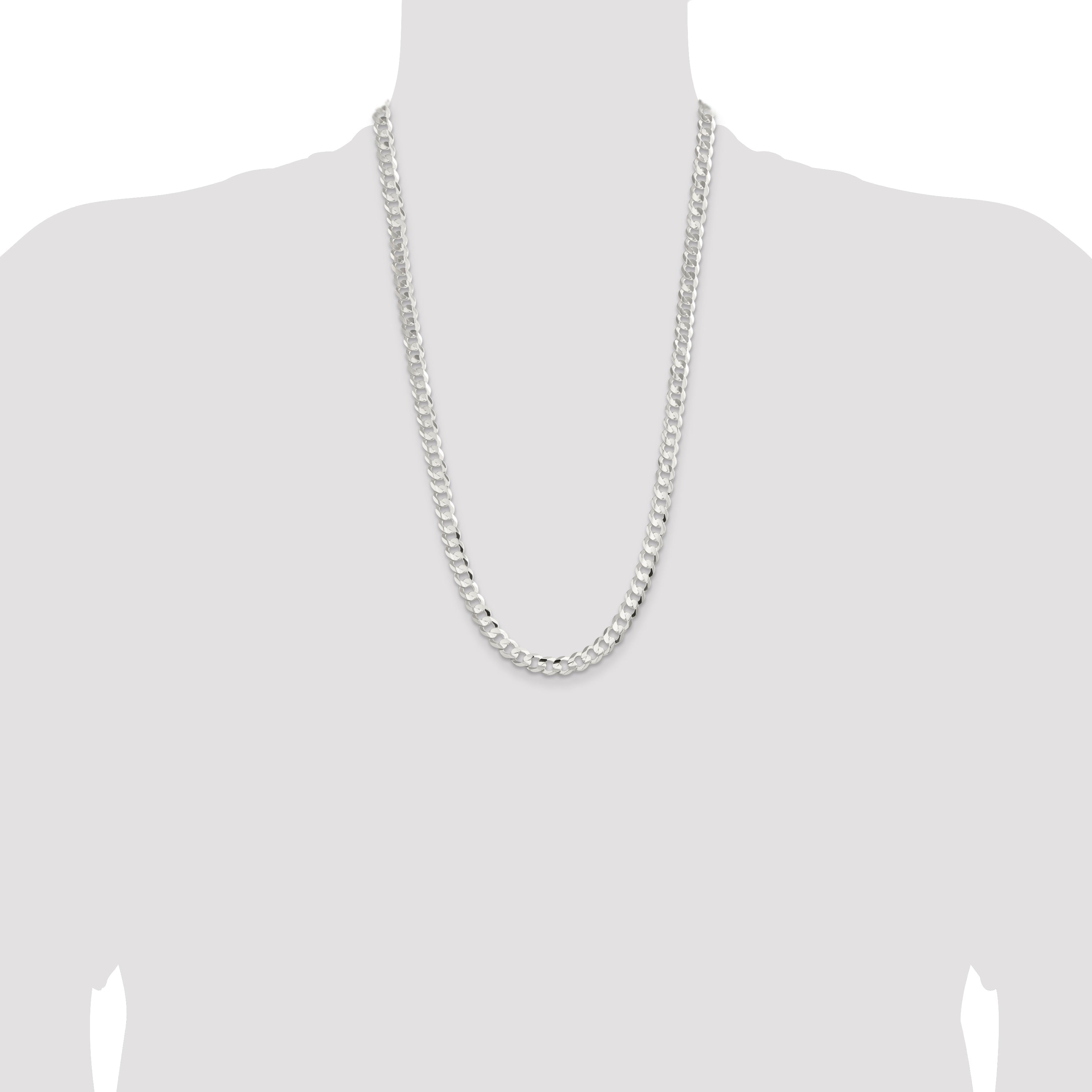 26 Inch Sterling Silver 7.8mm Concave Beveled Curb Chain Necklace