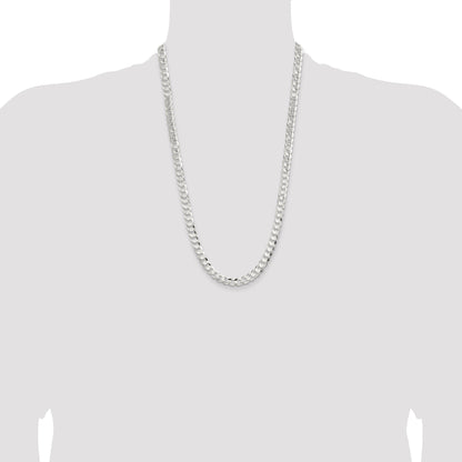 26 Inch Sterling Silver 7.8mm Concave Beveled Curb Chain Necklace