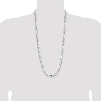 30 Inch Sterling Silver 7.8mm Concave Beveled Curb Chain Necklace