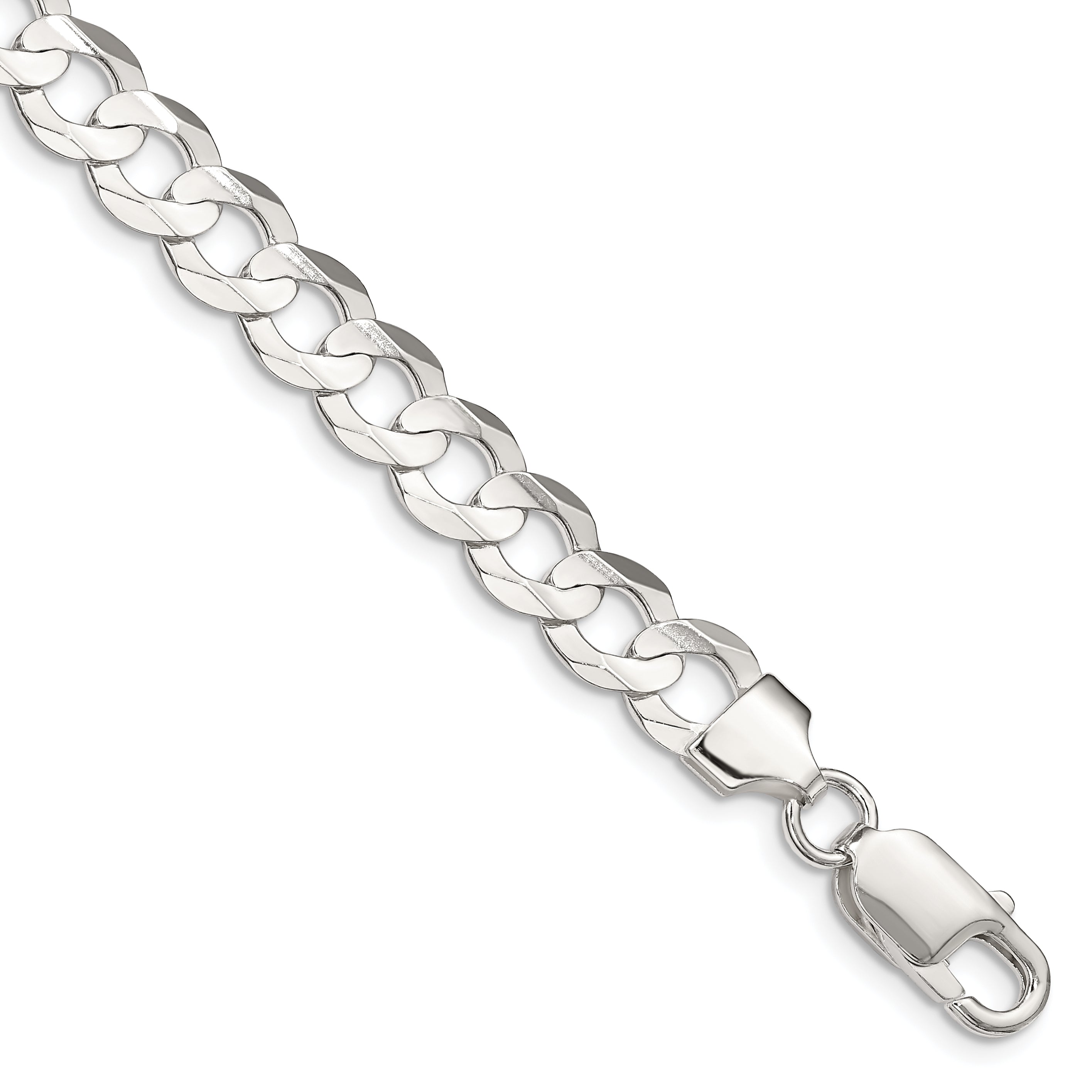 8 Inch Sterling Silver 7.8mm Concave Beveled Curb Chain Bracelet