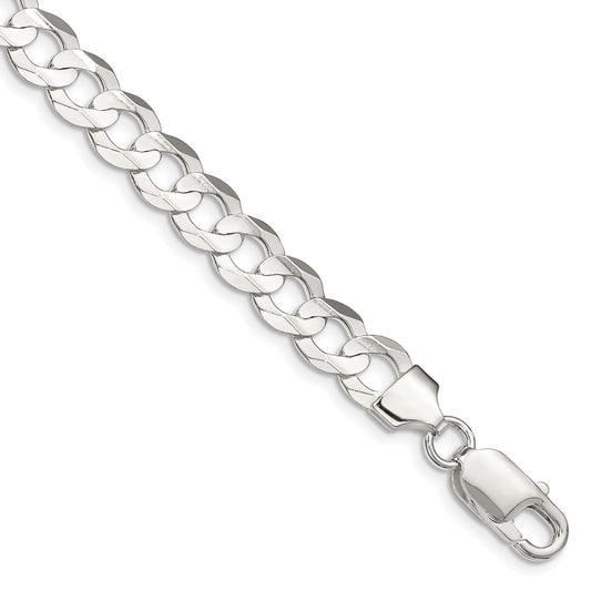 8 Inch Sterling Silver 7.8mm Concave Beveled Curb Chain Bracelet