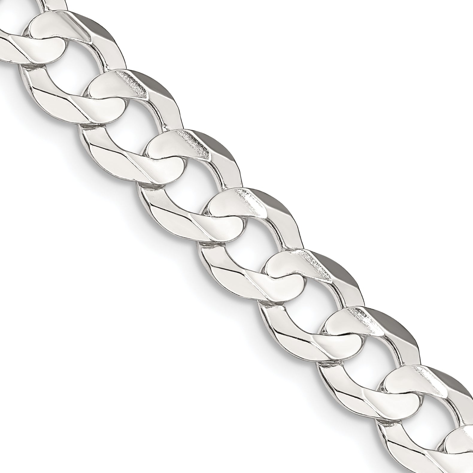 30 Inch Sterling Silver 7.8mm Concave Beveled Curb Chain Necklace