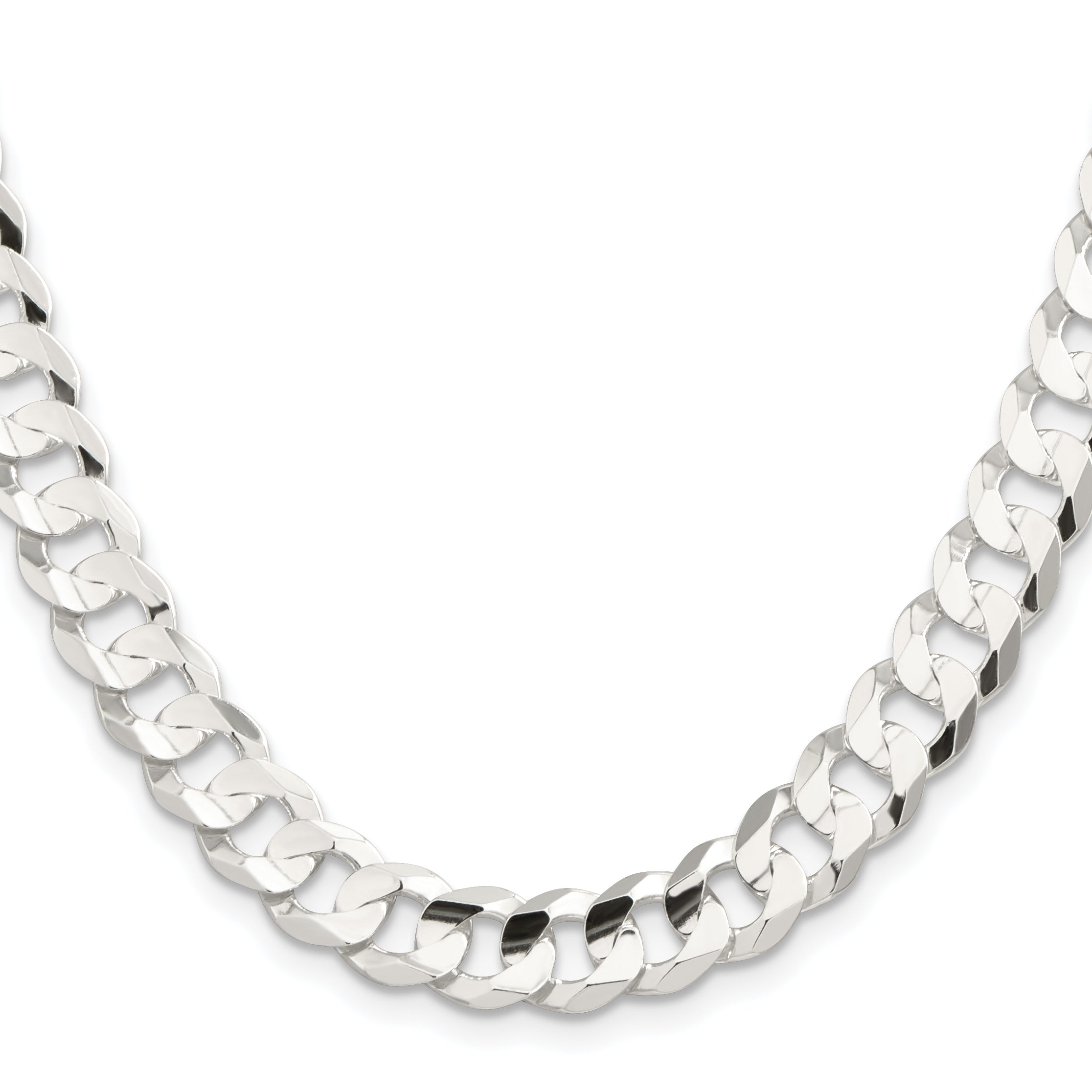 30 Inch Sterling Silver 9.75mm Concave Beveled Curb Chain Necklace