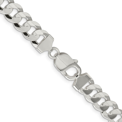 20 Inch Sterling Silver 9.75mm Concave Beveled Curb Chain Necklace