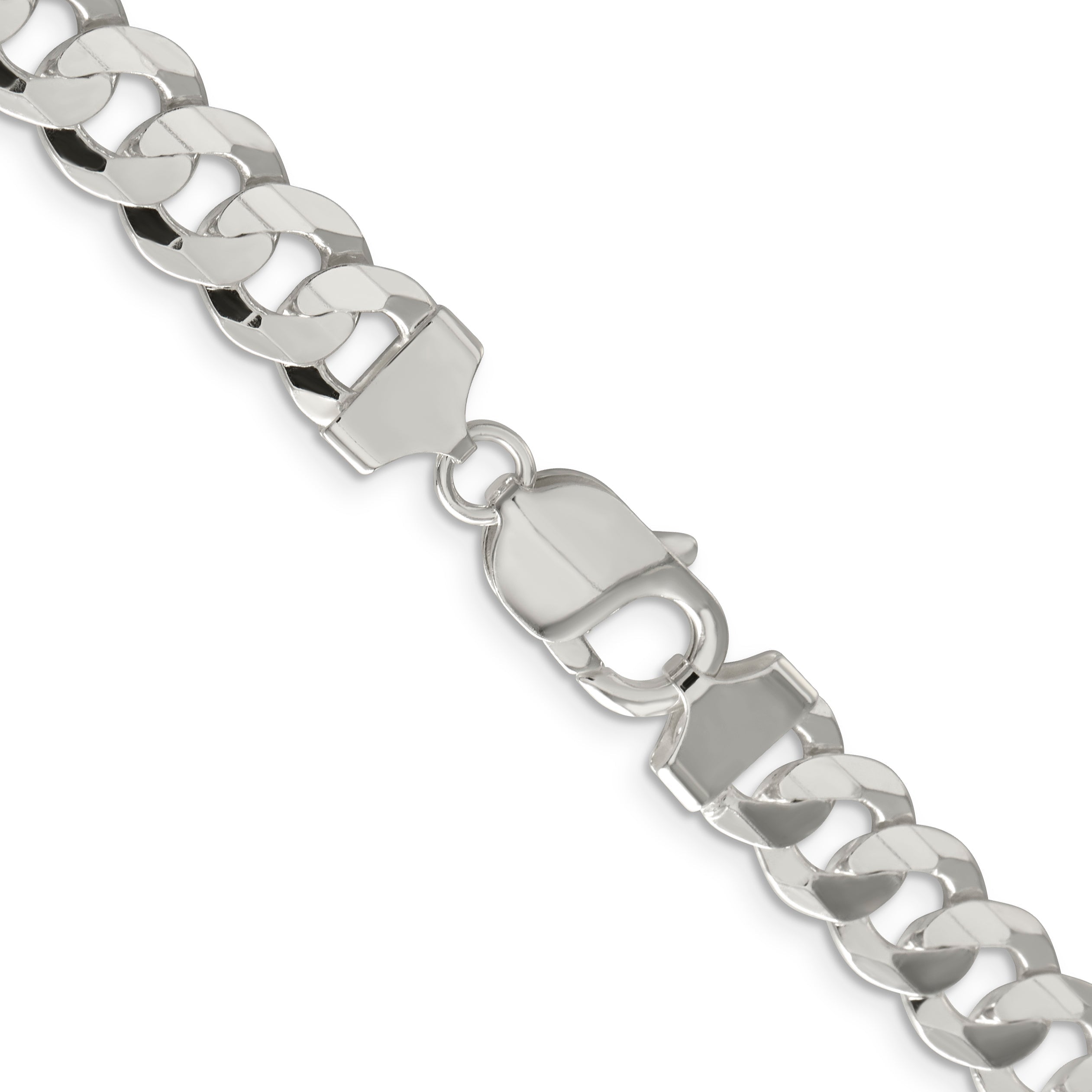22 Inch Sterling Silver 9.75mm Concave Beveled Curb Chain Necklace