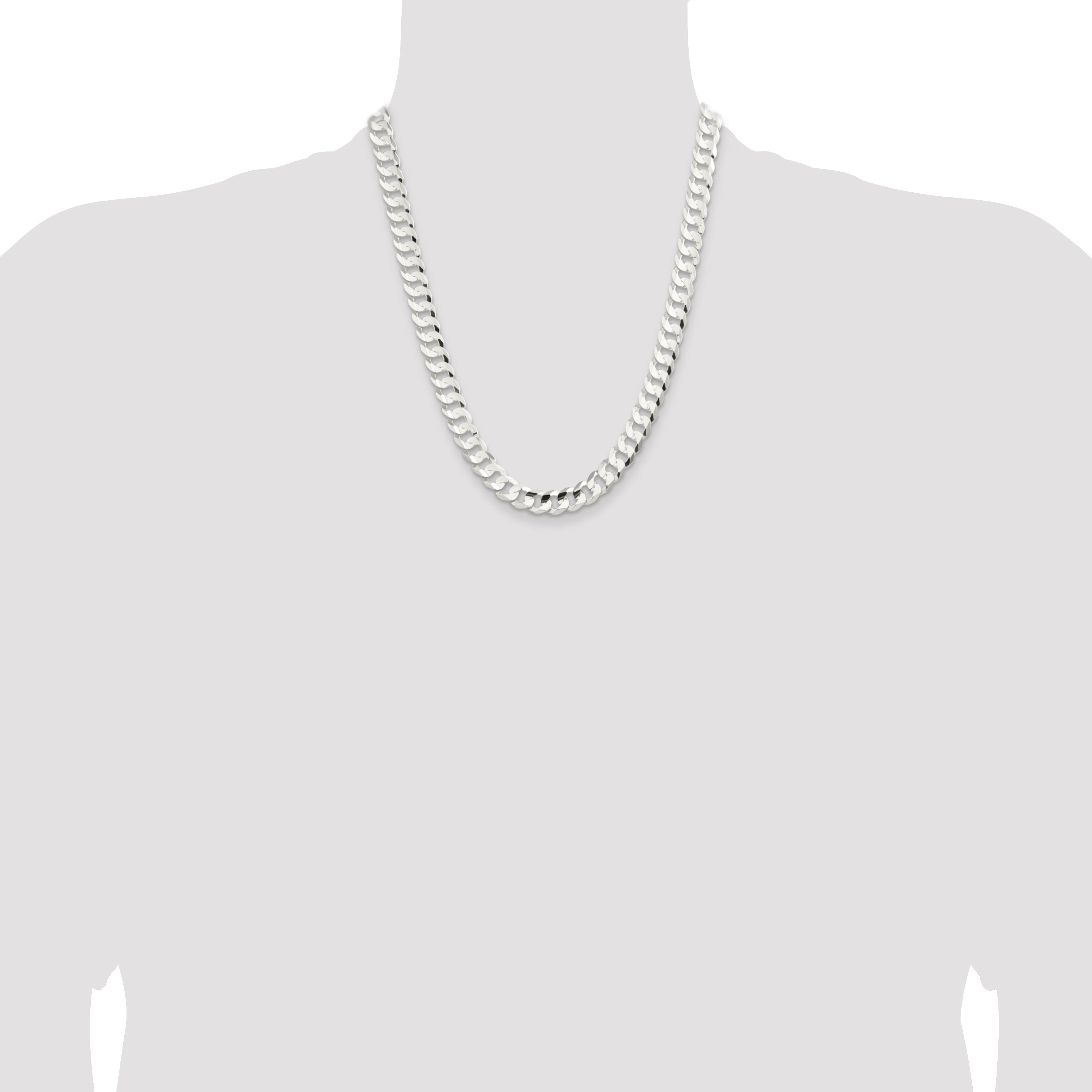 22 Inch Sterling Silver 9.75mm Concave Beveled Curb Chain Necklace