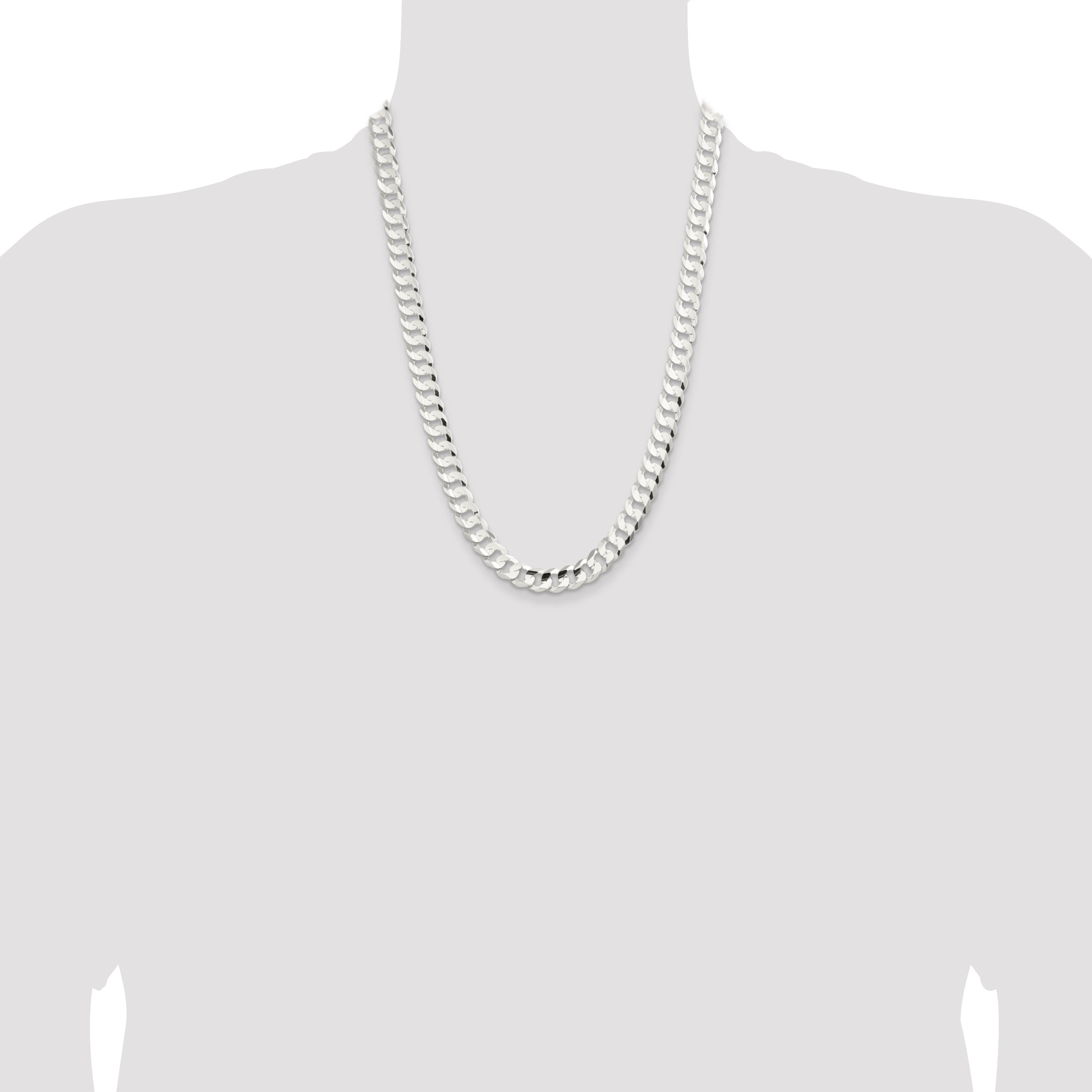 24 Inch Sterling Silver 9.75mm Concave Beveled Curb Chain Necklace