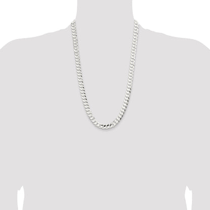 26 Inch Sterling Silver 9.75mm Concave Beveled Curb Chain Necklace