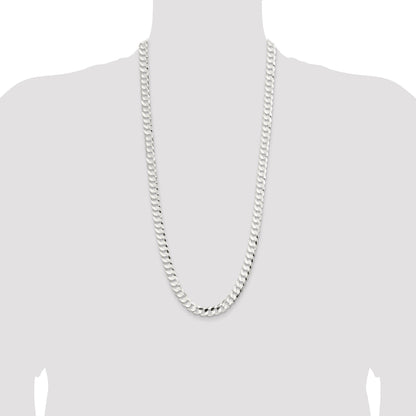30 Inch Sterling Silver 9.75mm Concave Beveled Curb Chain Necklace