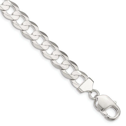 7 Inch Sterling Silver 9.75mm Concave Beveled Curb Chain Bracelet