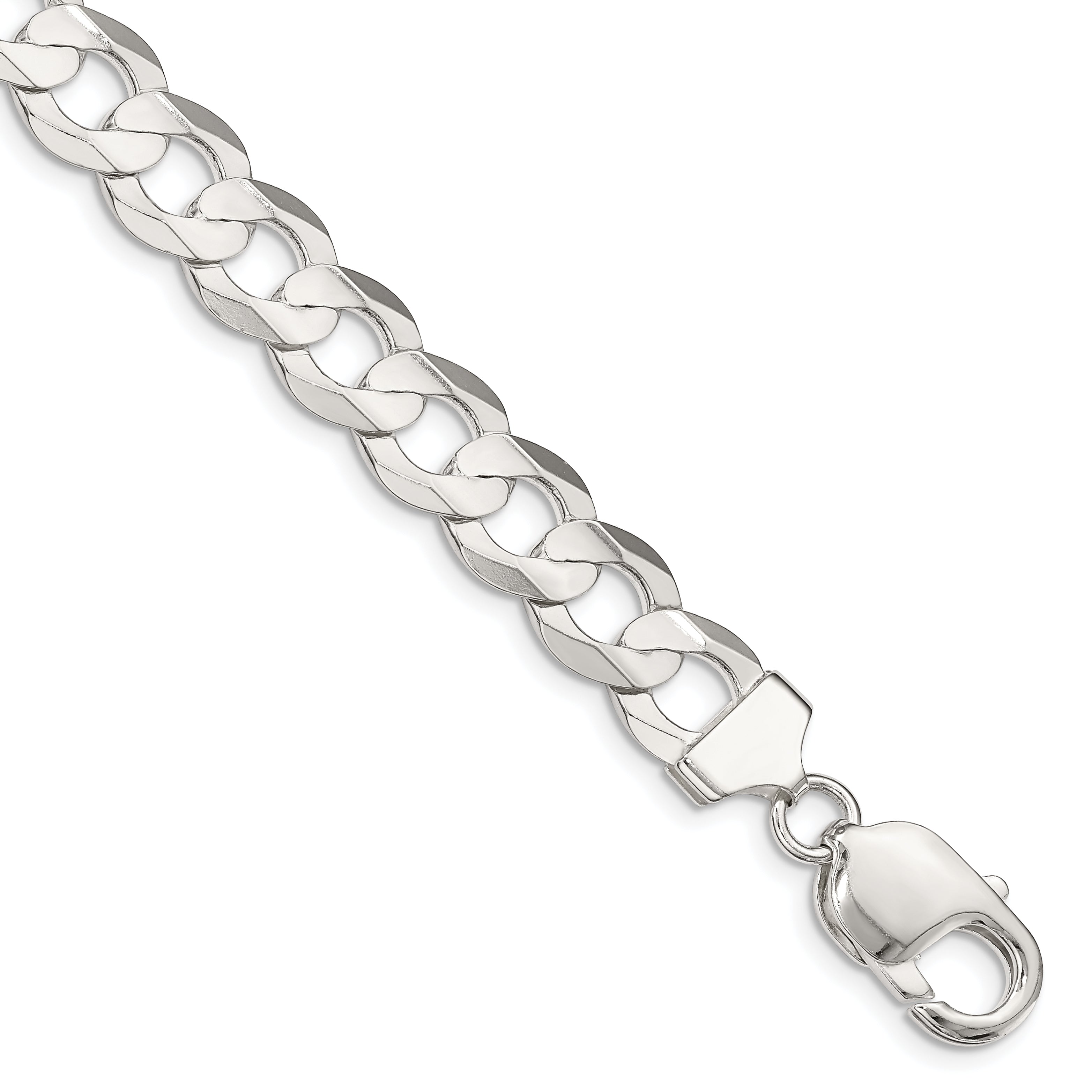 9 Inch Sterling Silver 9.75mm Concave Beveled Curb Chain Bracelet