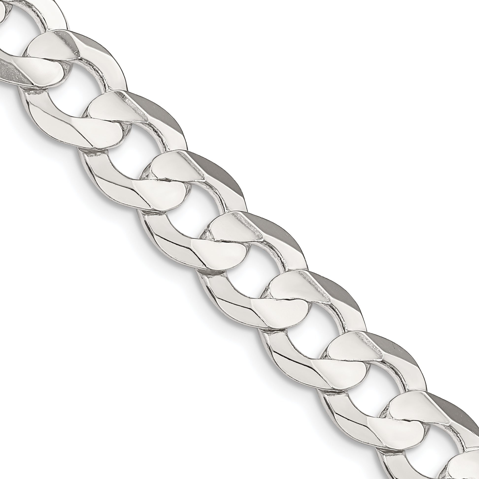 24 Inch Sterling Silver 9.75mm Concave Beveled Curb Chain Necklace