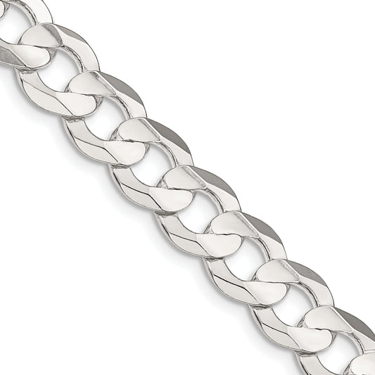 30 Inch Sterling Silver 9.75mm Concave Beveled Curb Chain Necklace
