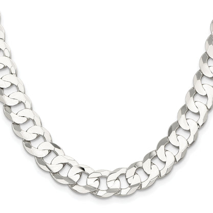 26 Inch Sterling Silver 11.9mm Concave Beveled Curb Chain Necklace
