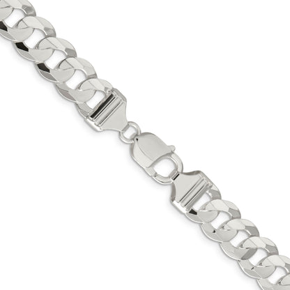 26 Inch Sterling Silver 11.9mm Concave Beveled Curb Chain Necklace