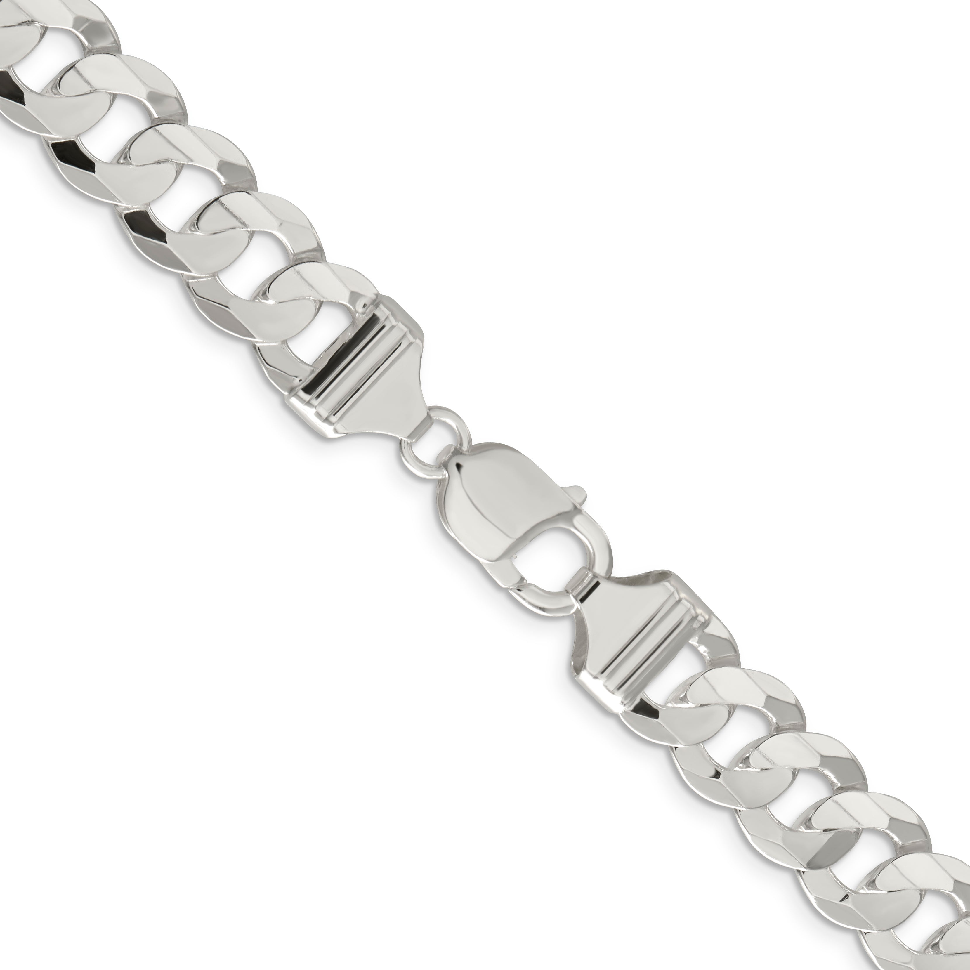 20 Inch Sterling Silver 11.9mm Concave Beveled Curb Chain Necklace