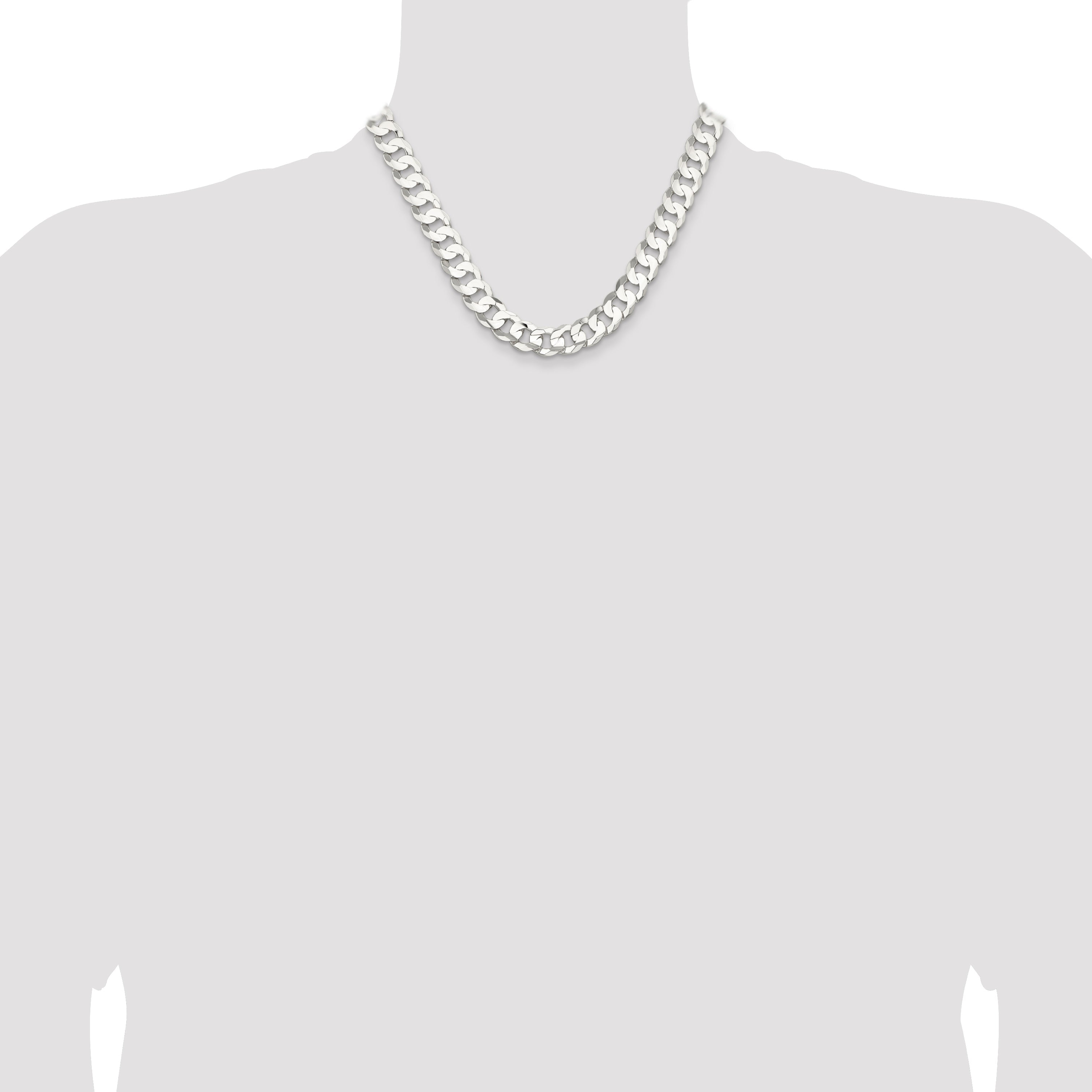 18 Inch Sterling Silver 11.9mm Concave Beveled Curb Chain Necklace