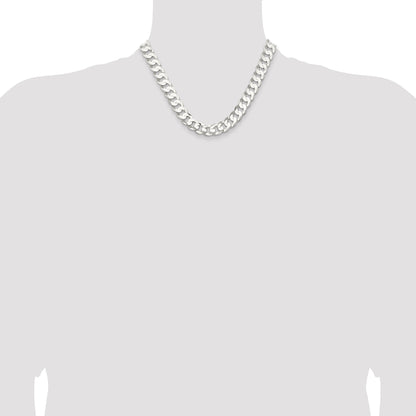 18 Inch Sterling Silver 11.9mm Concave Beveled Curb Chain Necklace