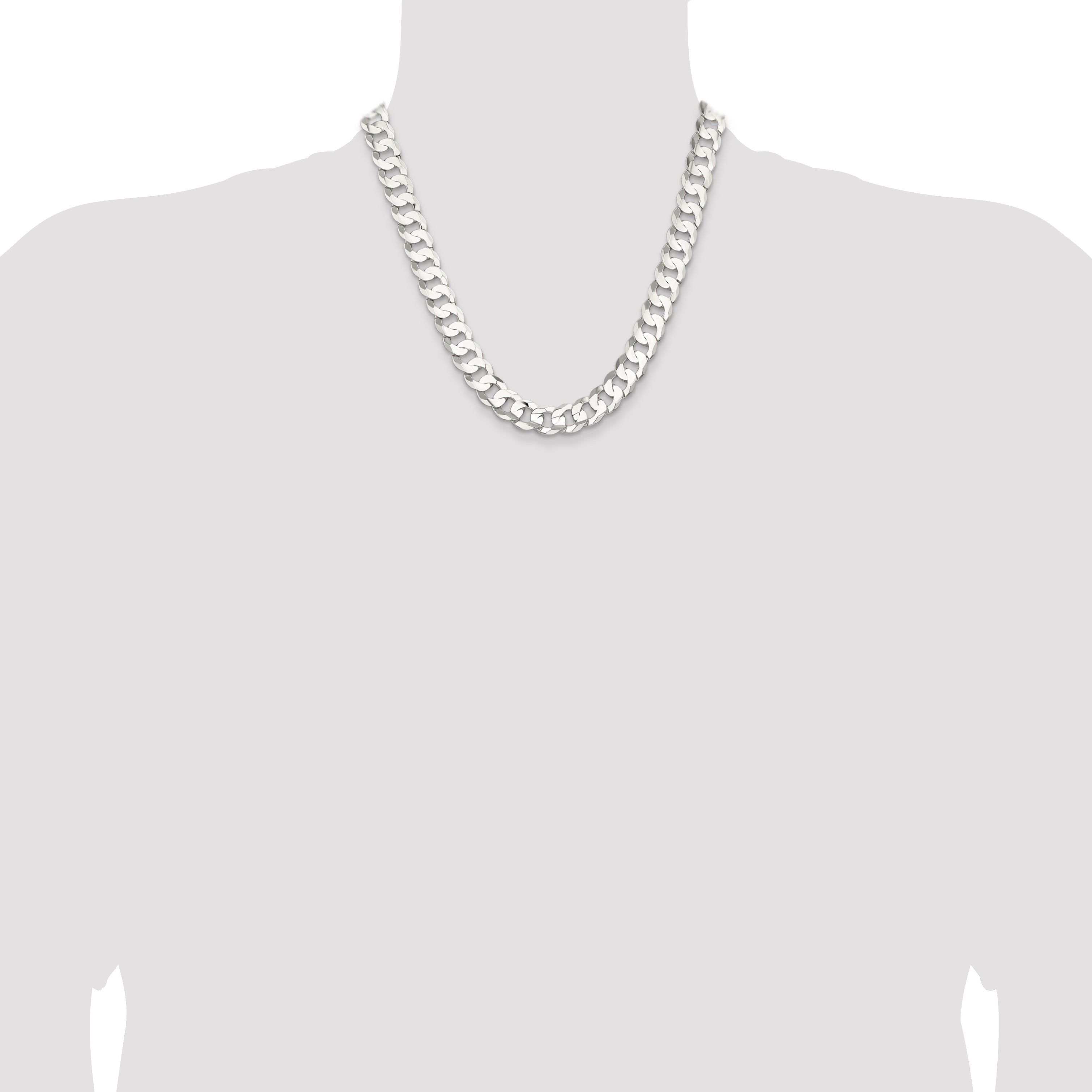 20 Inch Sterling Silver 11.9mm Concave Beveled Curb Chain Necklace
